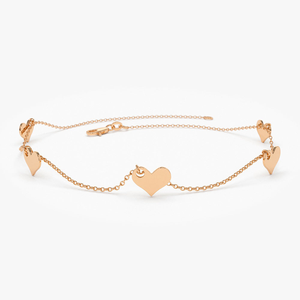 OBFJ1910 - Solid Gold Dangle Heart Bracelet bracelets in selectable metal and diamond options - Roselle Jewelry view 4