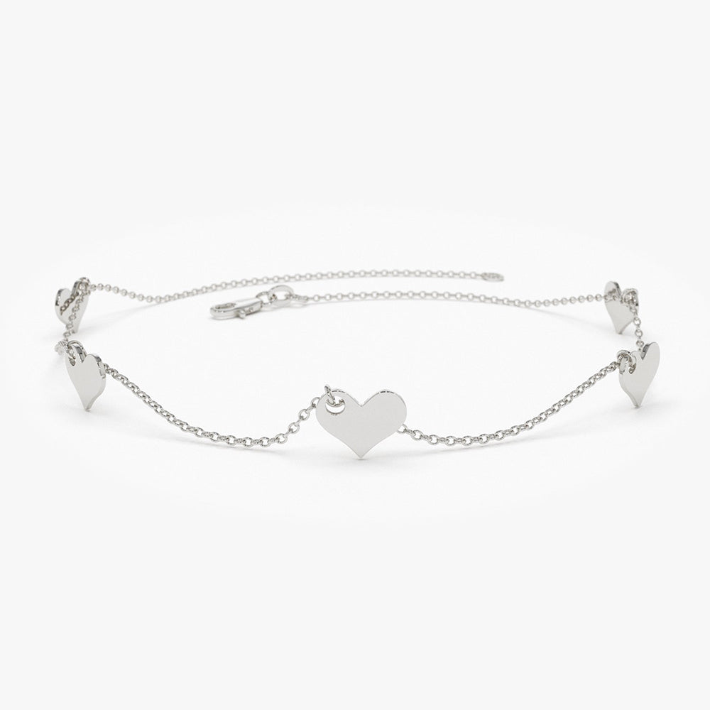 OBFJ1910 - Solid Gold Dangle Heart Bracelet bracelets in selectable metal and diamond options - Roselle Jewelry view 5