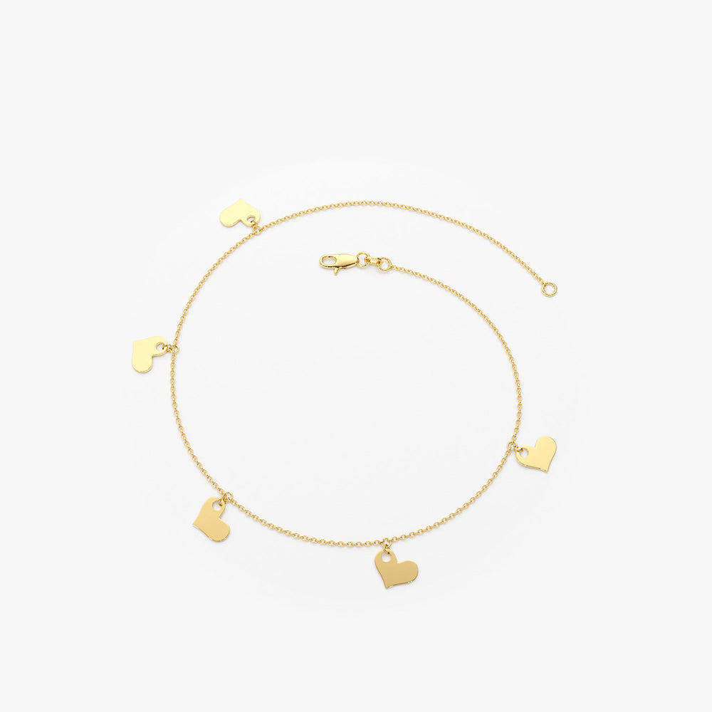 OBFJ1910 - Solid Gold Dangle Heart Bracelet bracelets in selectable metal and diamond options - Roselle Jewelry view 6