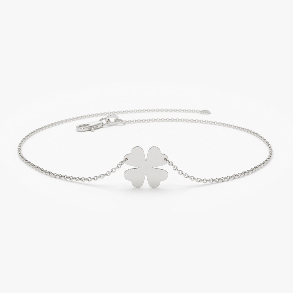 OBFJ1924 - Four Leaf Clover Charm Bracelet bracelets in selectable metal and diamond options - Roselle Jewelry view 6