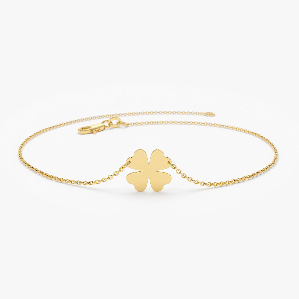 OBFJ1924 - Four Leaf Clover Charm Bracelet bracelets in selectable metal and diamond options - Roselle Jewelry view 1