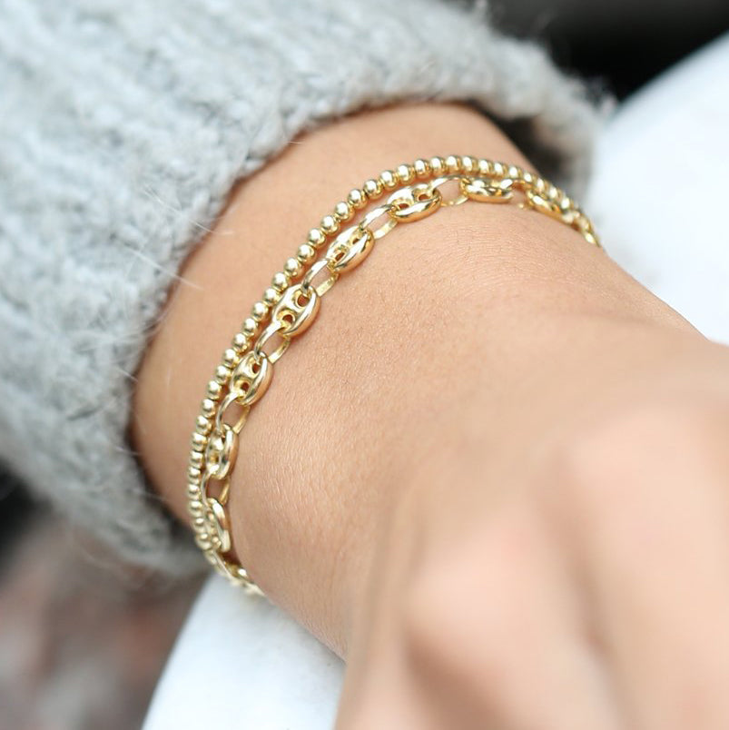 OBFJ2009 - Thick Puffed Mariner Bracelet bracelets in selectable metal and diamond options - Roselle Jewelry view 2