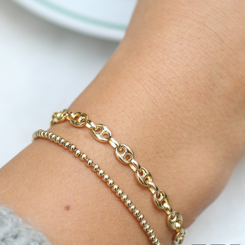 OBFJ2009 - Thick Puffed Mariner Bracelet bracelets in selectable metal and diamond options - Roselle Jewelry view 3