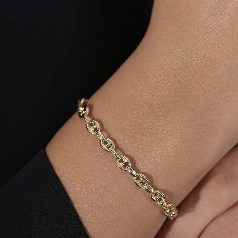 OBFJ2009 - Thick Puffed Mariner Bracelet bracelets in selectable metal and diamond options - Roselle Jewelry view 4