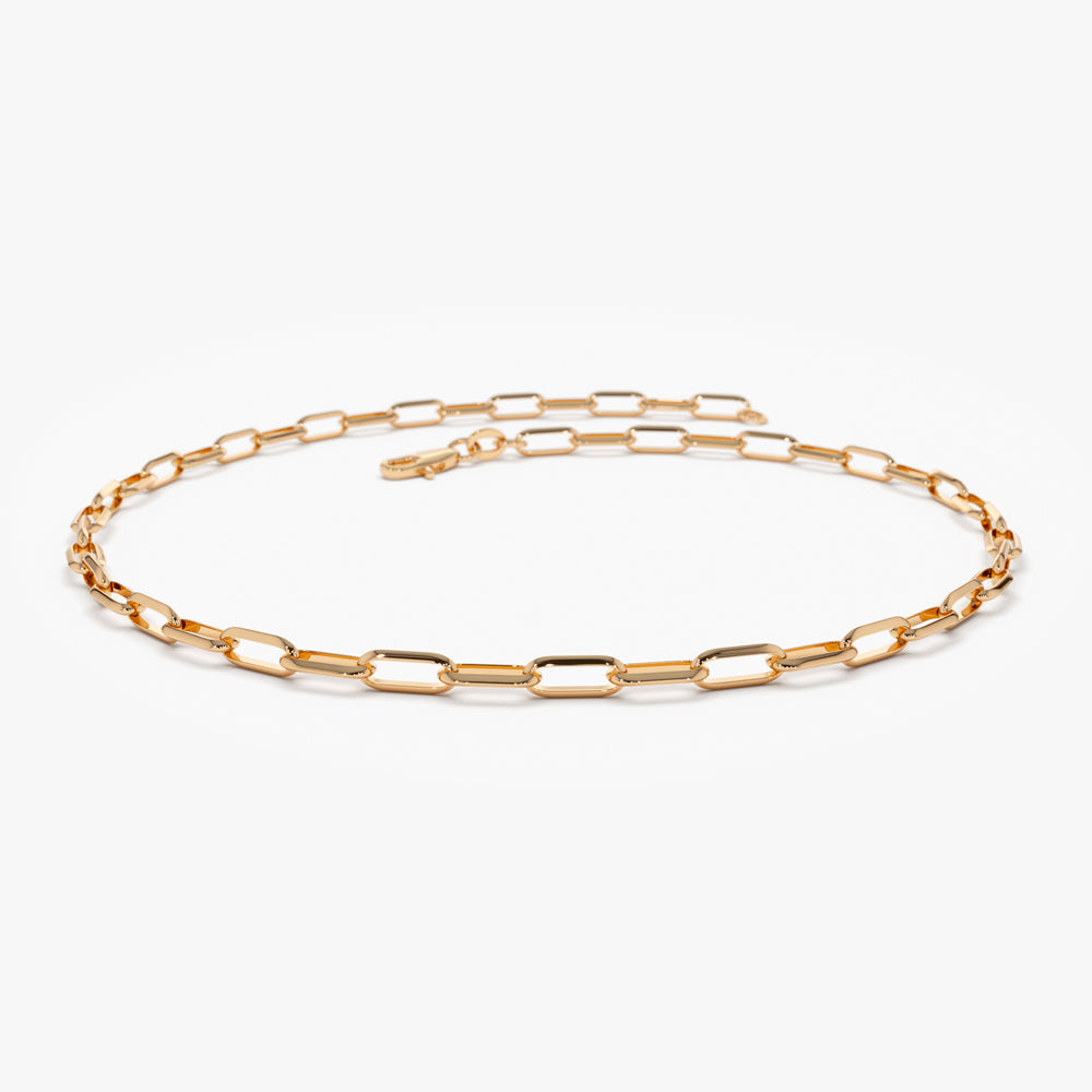 OBFJ2177 - Solid Gold Tiny Paper Clip Link Bracelet bracelets in selectable metal and diamond options - Roselle Jewelry view 5