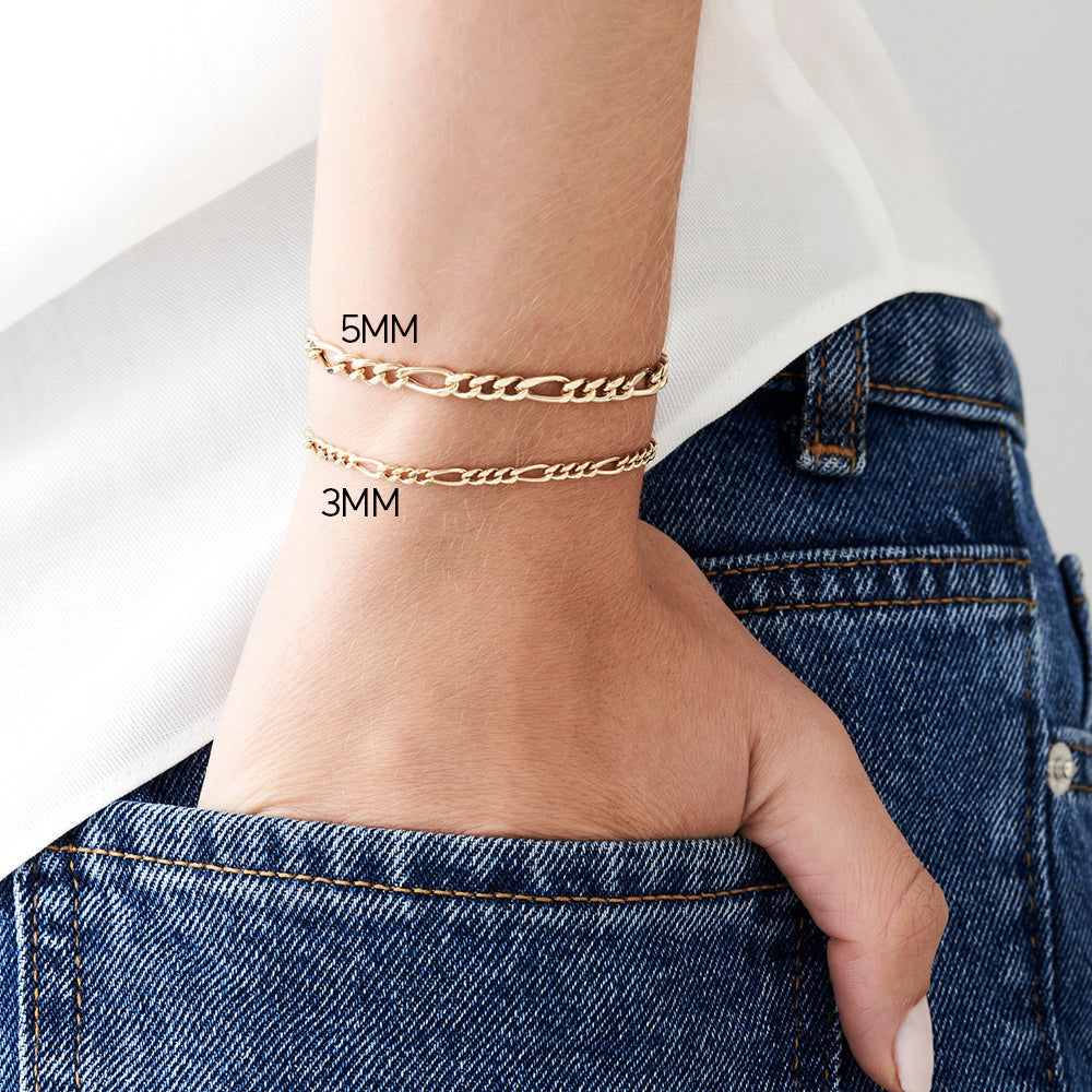 OBFJ2102 - Figaro Chain Bracelet bracelets in selectable metal and diamond options - Roselle Jewelry view 3