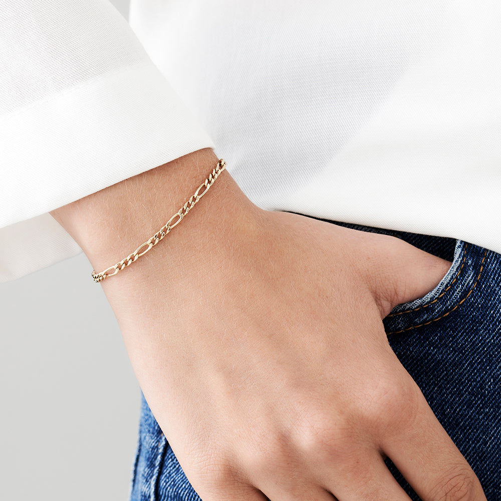 OBFJ2102 - Figaro Chain Bracelet bracelets in selectable metal and diamond options - Roselle Jewelry view 5