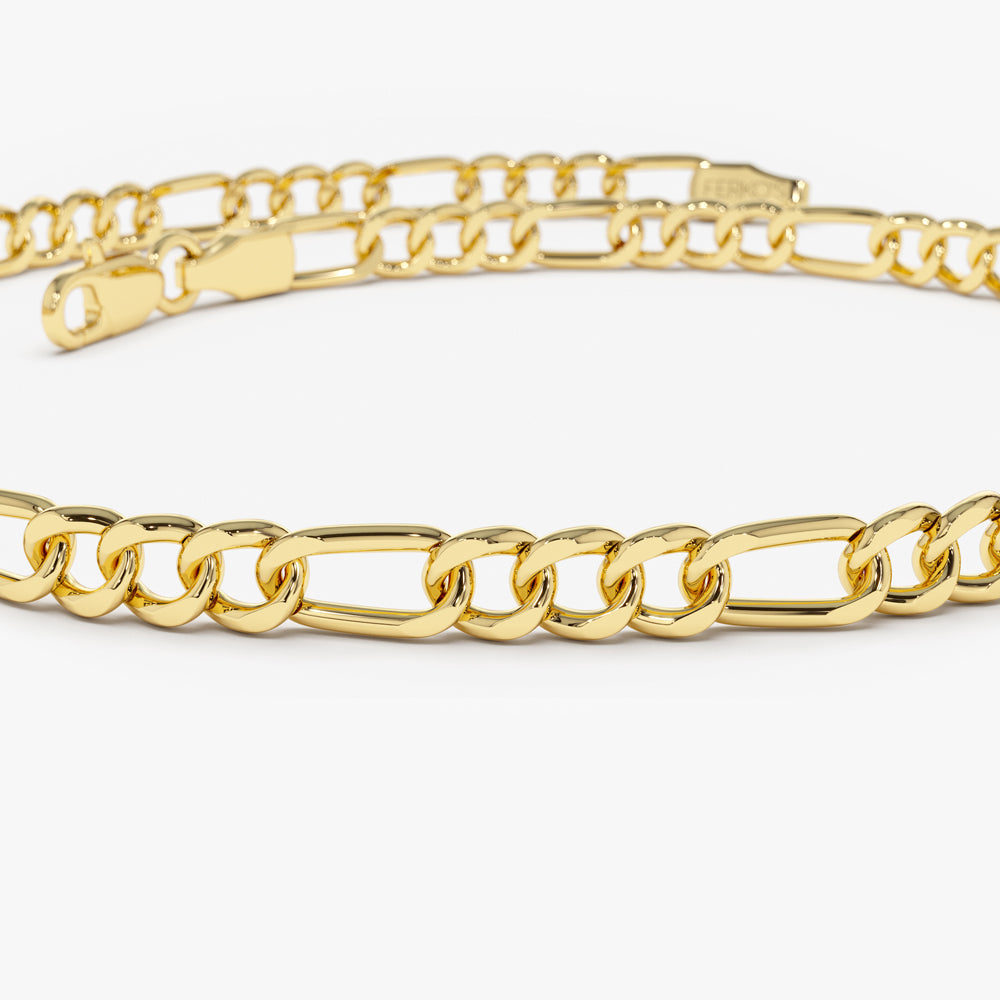 OBFJ2102 - Figaro Chain Bracelet bracelets in selectable metal and diamond options - Roselle Jewelry view 7