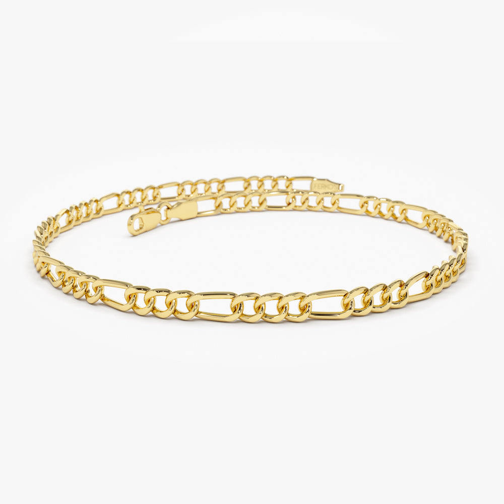 OBFJ2102 - Figaro Chain Bracelet bracelets in selectable metal and diamond options - Roselle Jewelry view 1