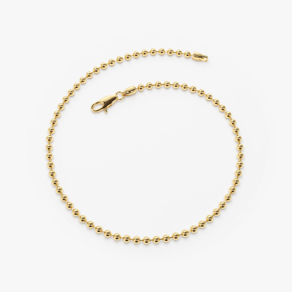 OBFJ1524 - 14K Solid Gold 2MM Bead Chain Bracelet 4