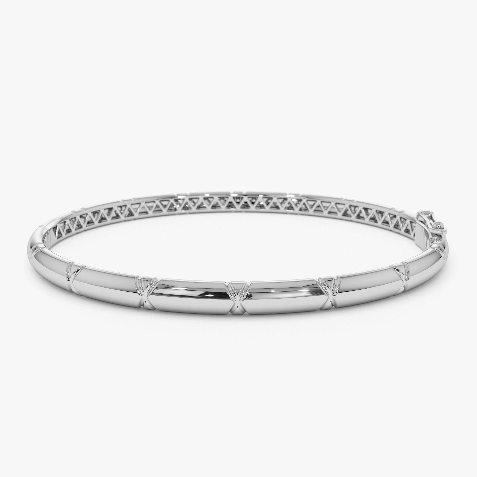 OBFJ1136 - 14K 4MM Dome X Cut Design Gold Bangle 7