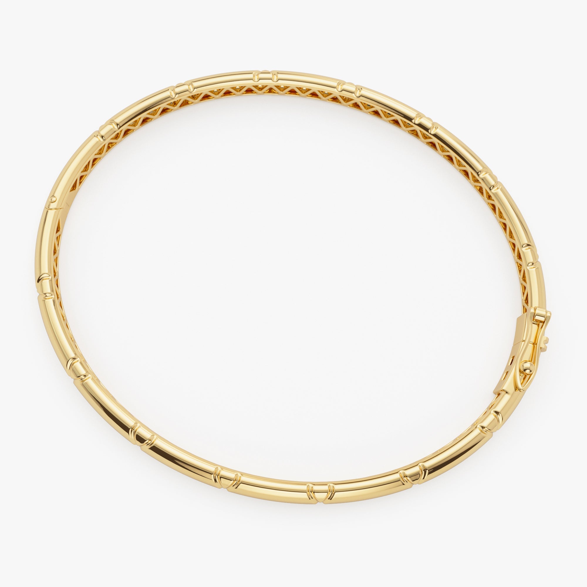 OBFJ1136 - 14K 4MM Dome X Cut Design Gold Bangle 9