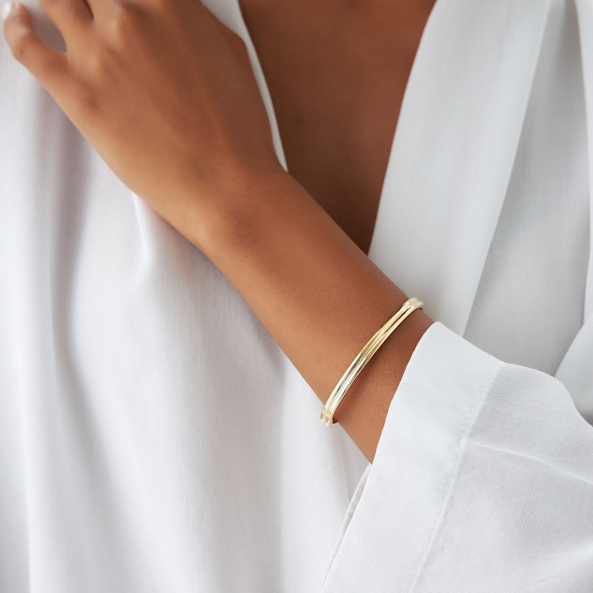 OBFJ1168 - 14k Double Row Dome Gold Bangle Bracelet 6