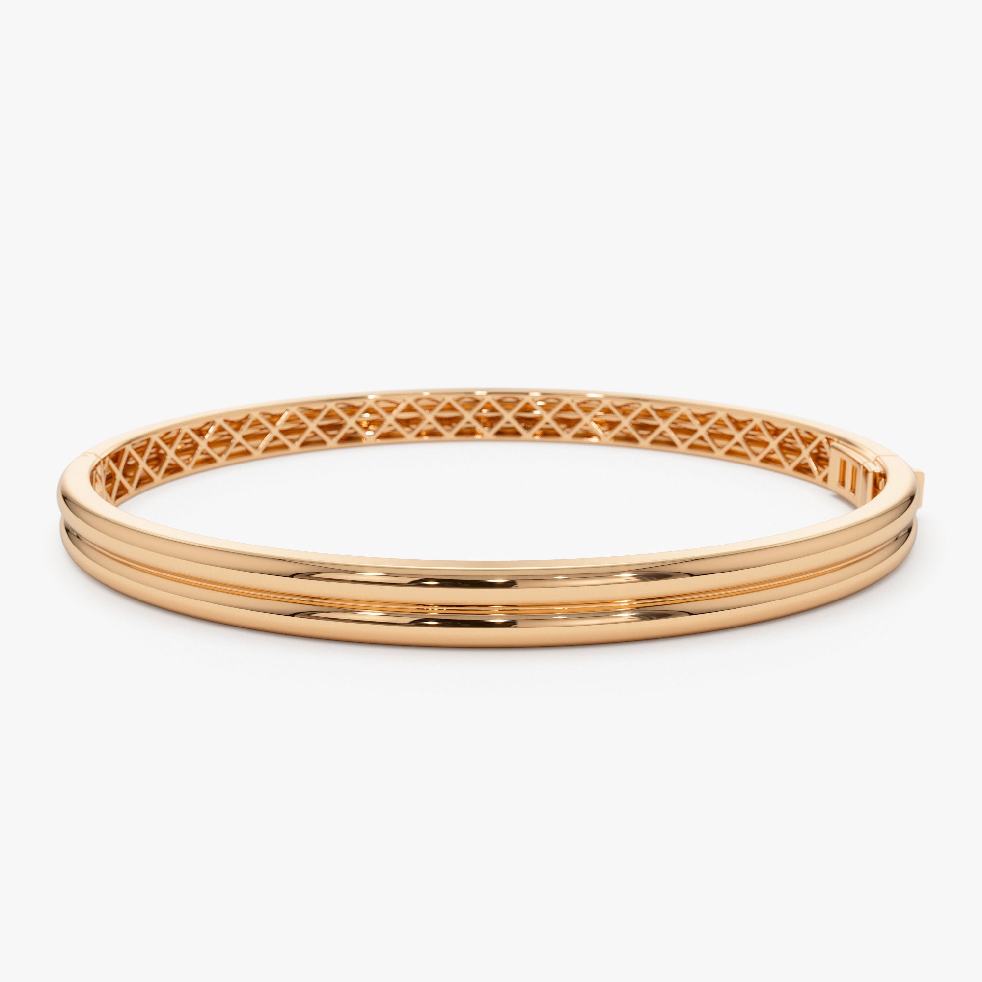 OBFJ1168 - 14k Double Row Dome Gold Bangle Bracelet 8