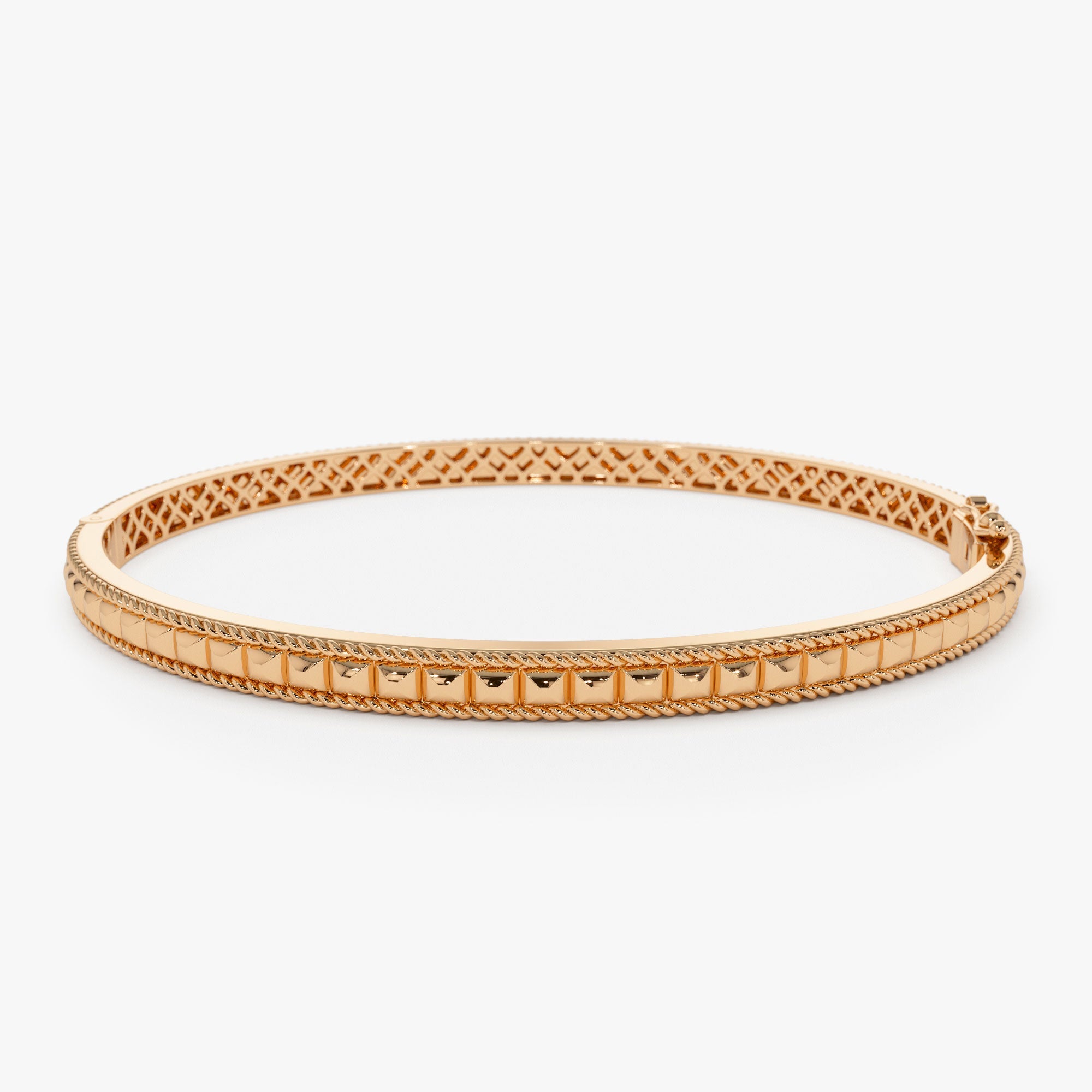 OBFJ1166 - 14k Pyramid Gold Bangle Bracelet 5