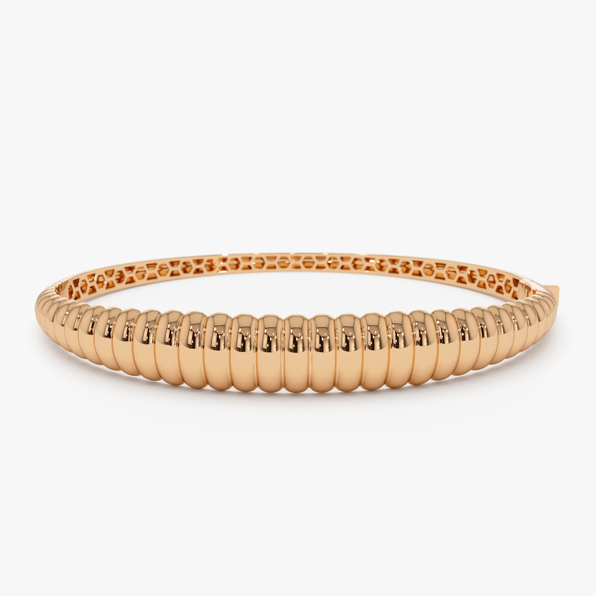 OBFJ1156 - 14k Chunky Ribbed Gold Bangle Bracelet 6