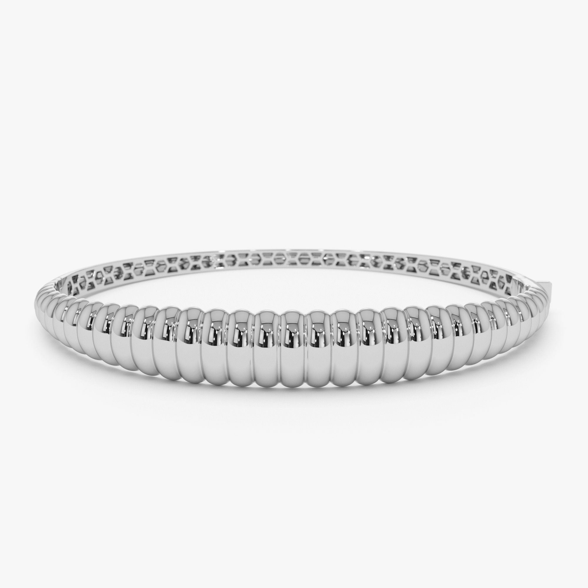 OBFJ1156 - 14k Chunky Ribbed Gold Bangle Bracelet 7