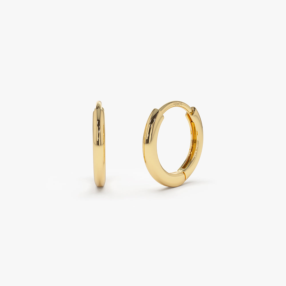 OBFJ2129 - Mini Plain Huggies earrings in selectable metal and diamond options - Roselle Jewelry view 1
