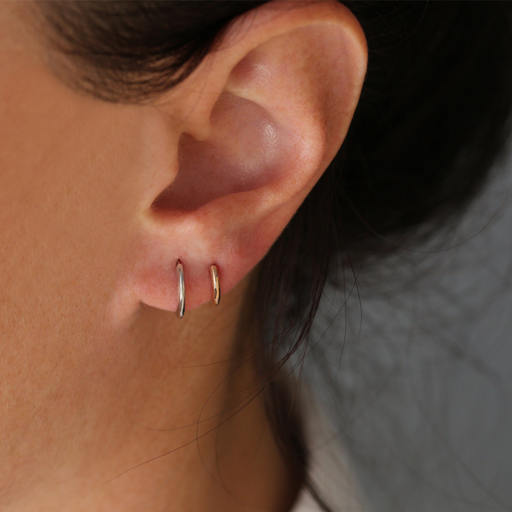OBFJ2129 - Mini Plain Huggies earrings in selectable metal and diamond options - Roselle Jewelry view 2