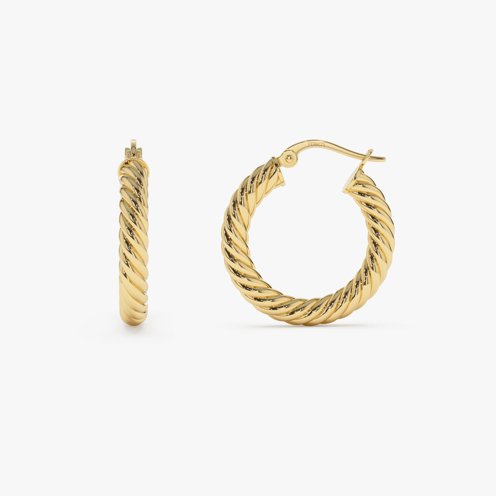 OBFJ0737 - 14k Gold Twist Rope Hoop Earrings 25MM 3