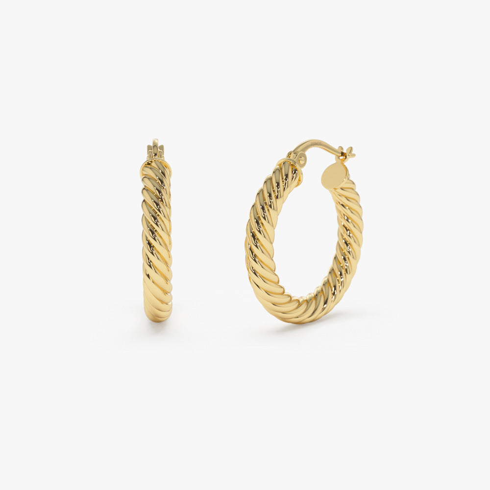 OBFJ0737 - 14k Gold Twist Rope Hoop Earrings 25MM 1