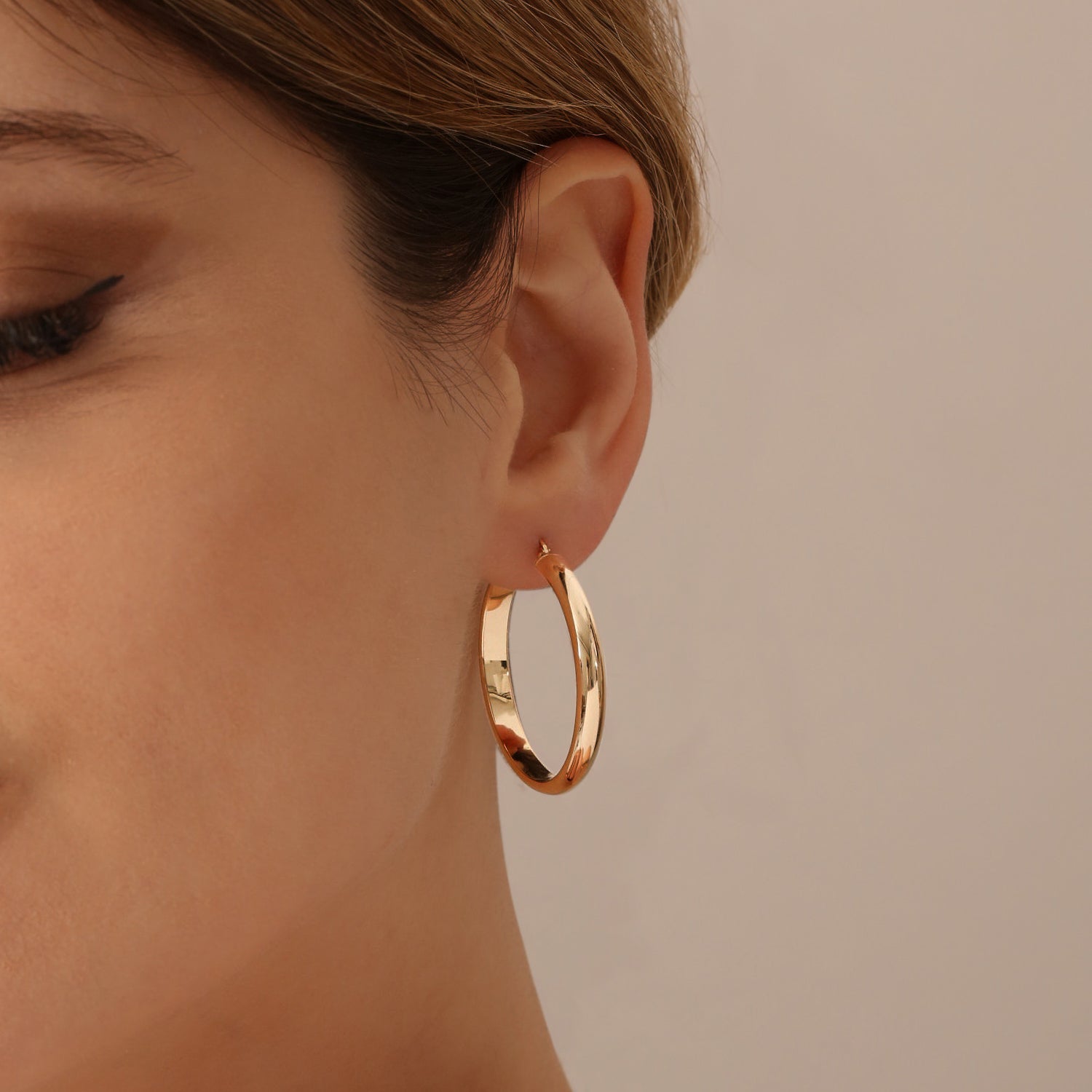 OBFJ1463 - 14k Large Gold Hoop Earrings 35MM 2