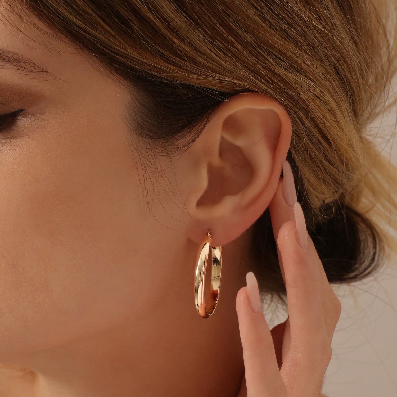 OBFJ1463 - 14k Large Gold Hoop Earrings 35MM 3