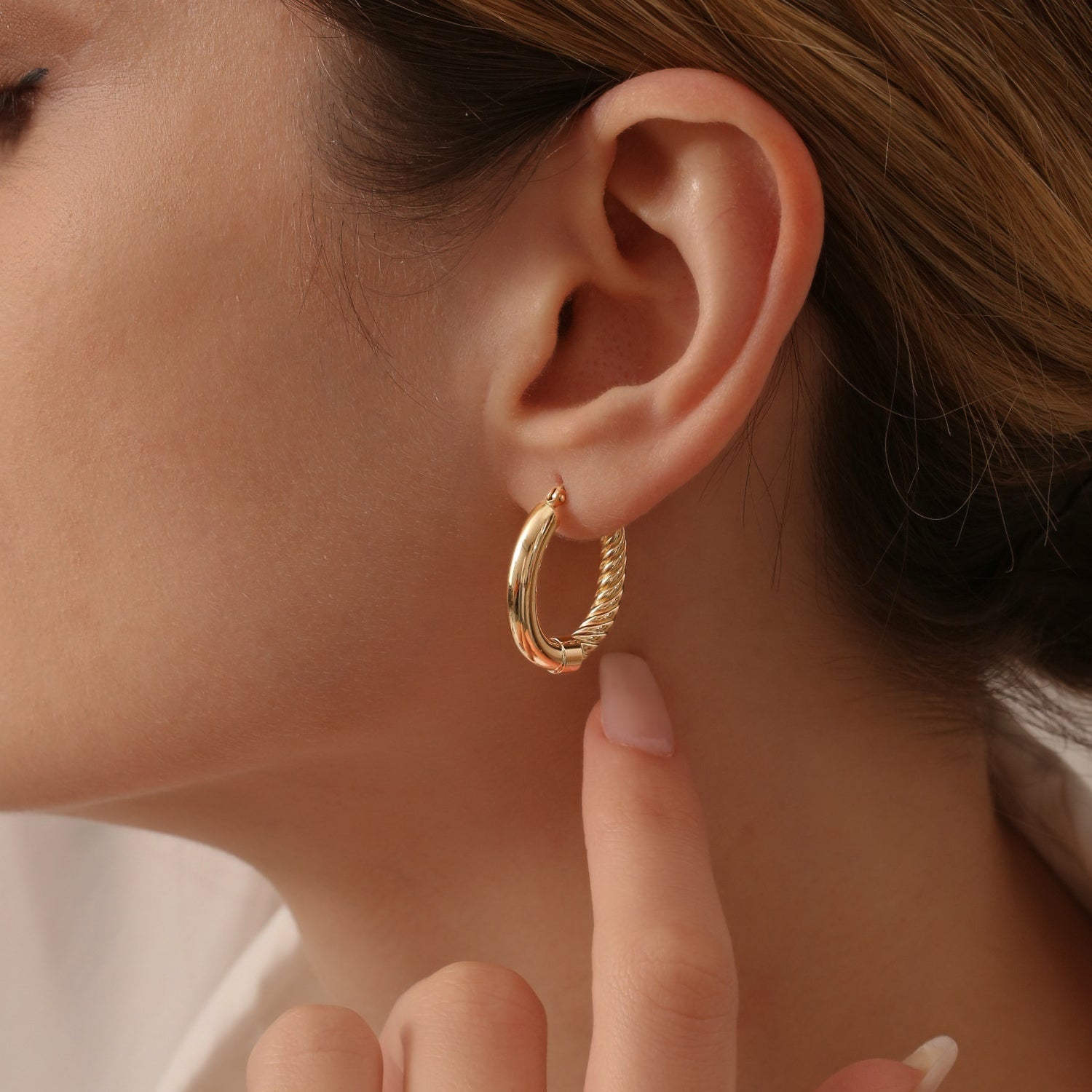 OBFJ1464 - 14k Inside-Out Gold Hoop Earrings 20MM 3