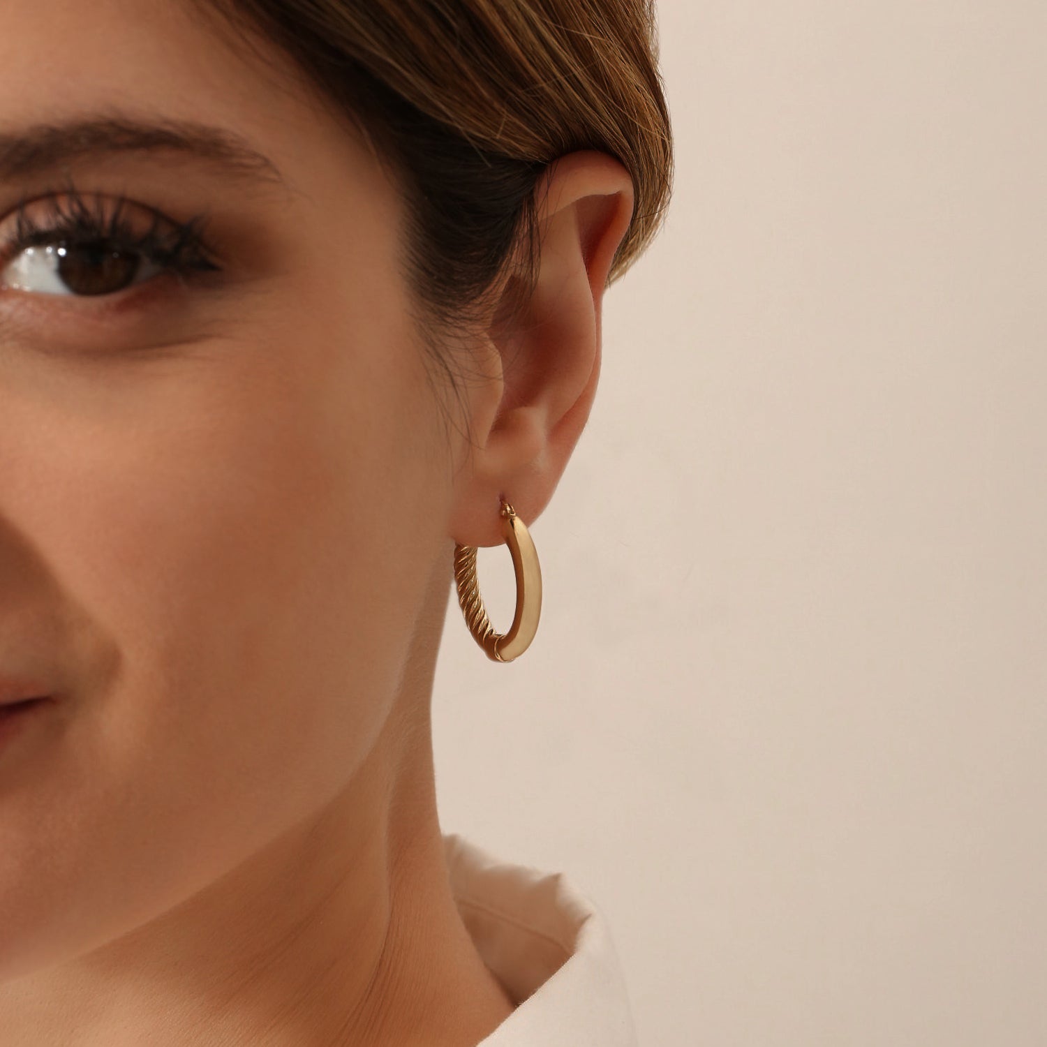 OBFJ1464 - 14k Inside-Out Gold Hoop Earrings 20MM 2
