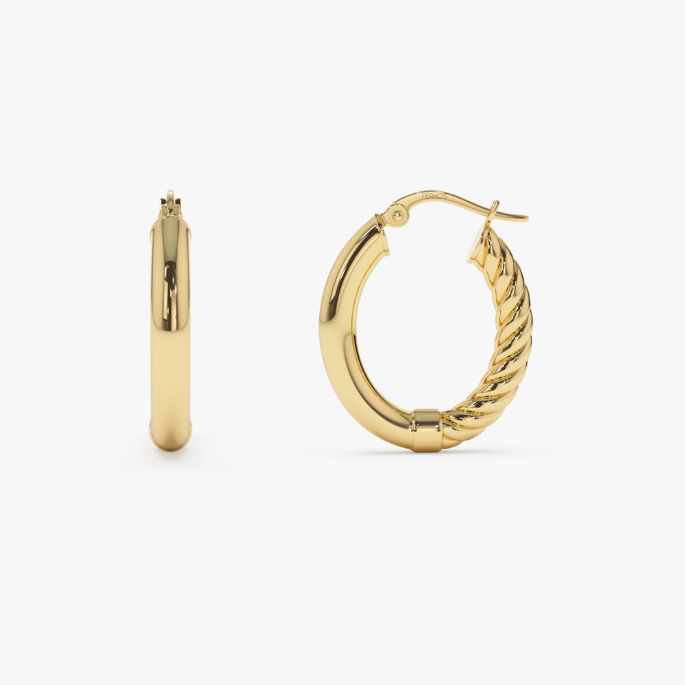 OBFJ1464 - 14k Inside-Out Gold Hoop Earrings 20MM 1