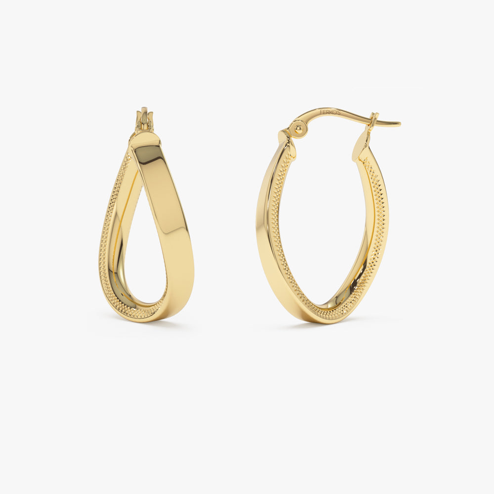 OBFJ0738 - 14k Unique Style Latch Back Gold Hoop Earrings 5