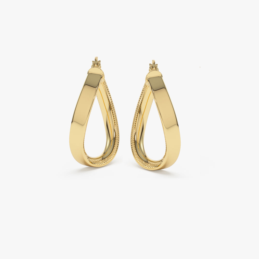 OBFJ0738 - 14k Unique Style Latch Back Gold Hoop Earrings 1