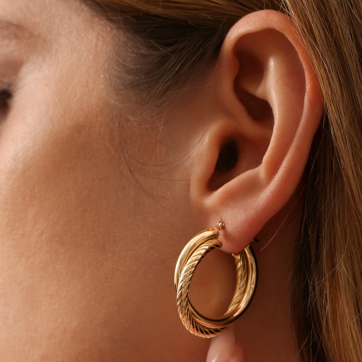 OBFJ1456 - 14k Intertwined Gold Hoop Earrings 30MM 5