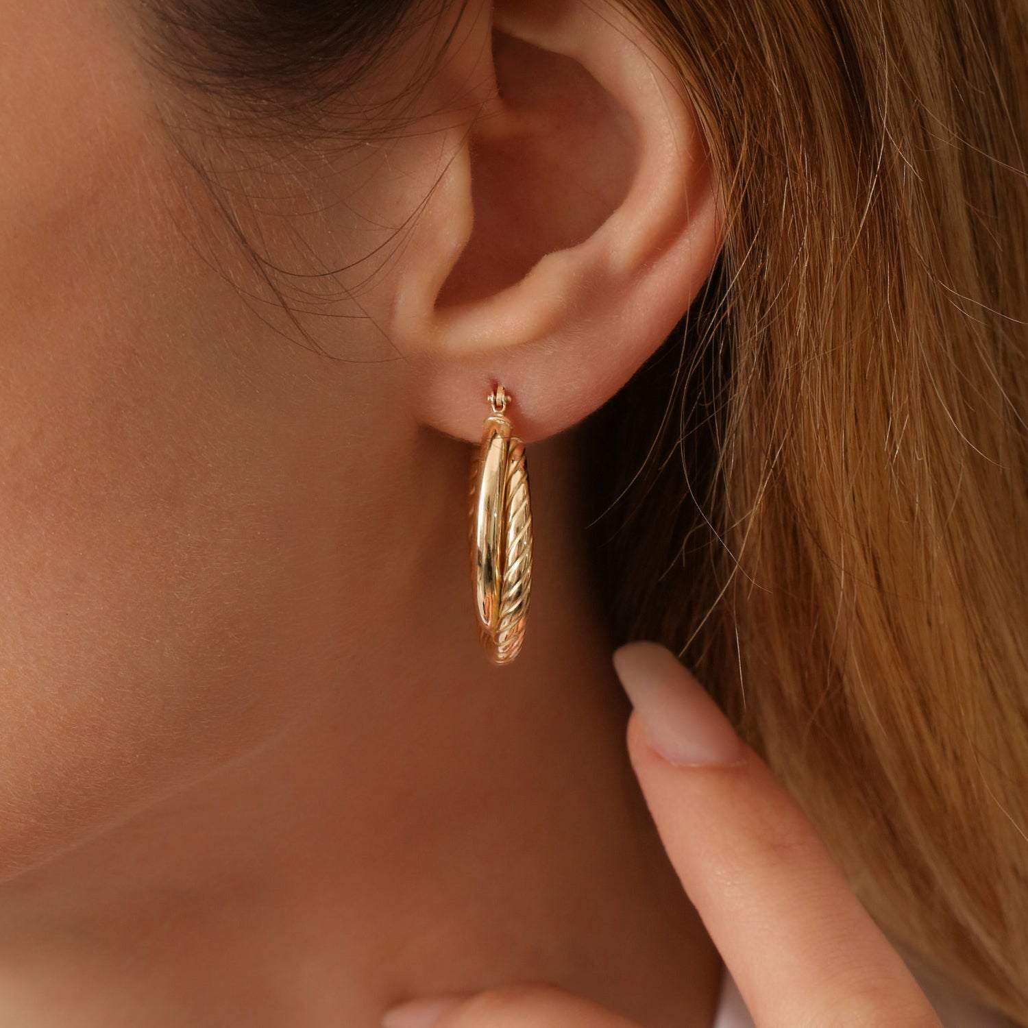 OBFJ1456 - 14k Intertwined Gold Hoop Earrings 30MM 2