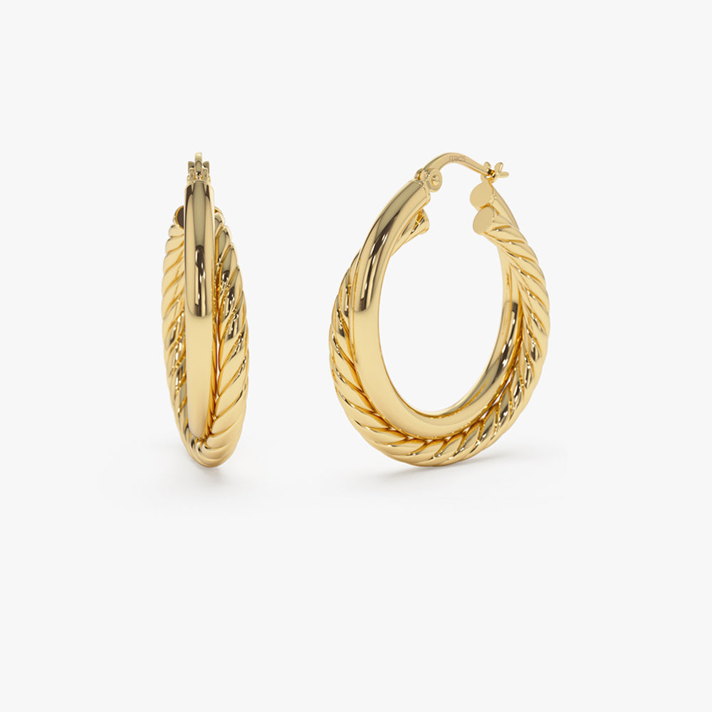OBFJ1456 - 14k Intertwined Gold Hoop Earrings 30MM 6