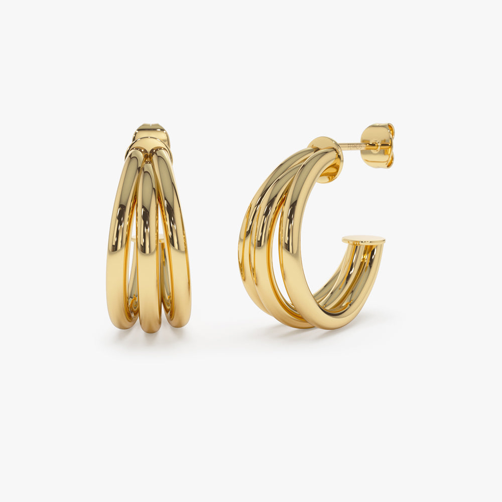 OBFJ0769 - 14k Triple Row Hoop Earrings 5