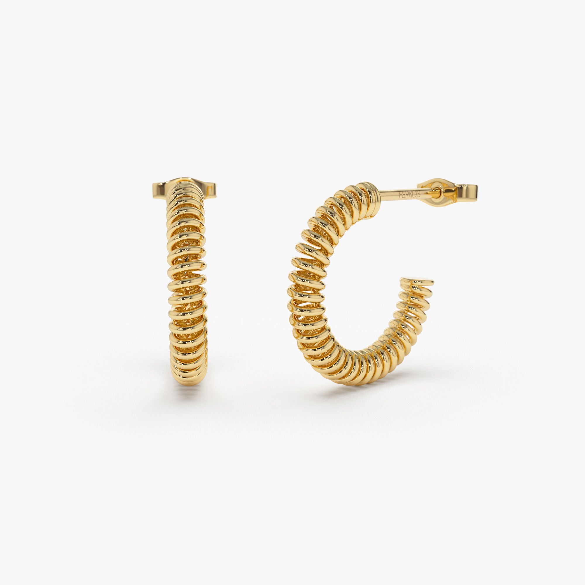 OBFJ1333 - 14k Unique Spiral C-Hoop Earring 1