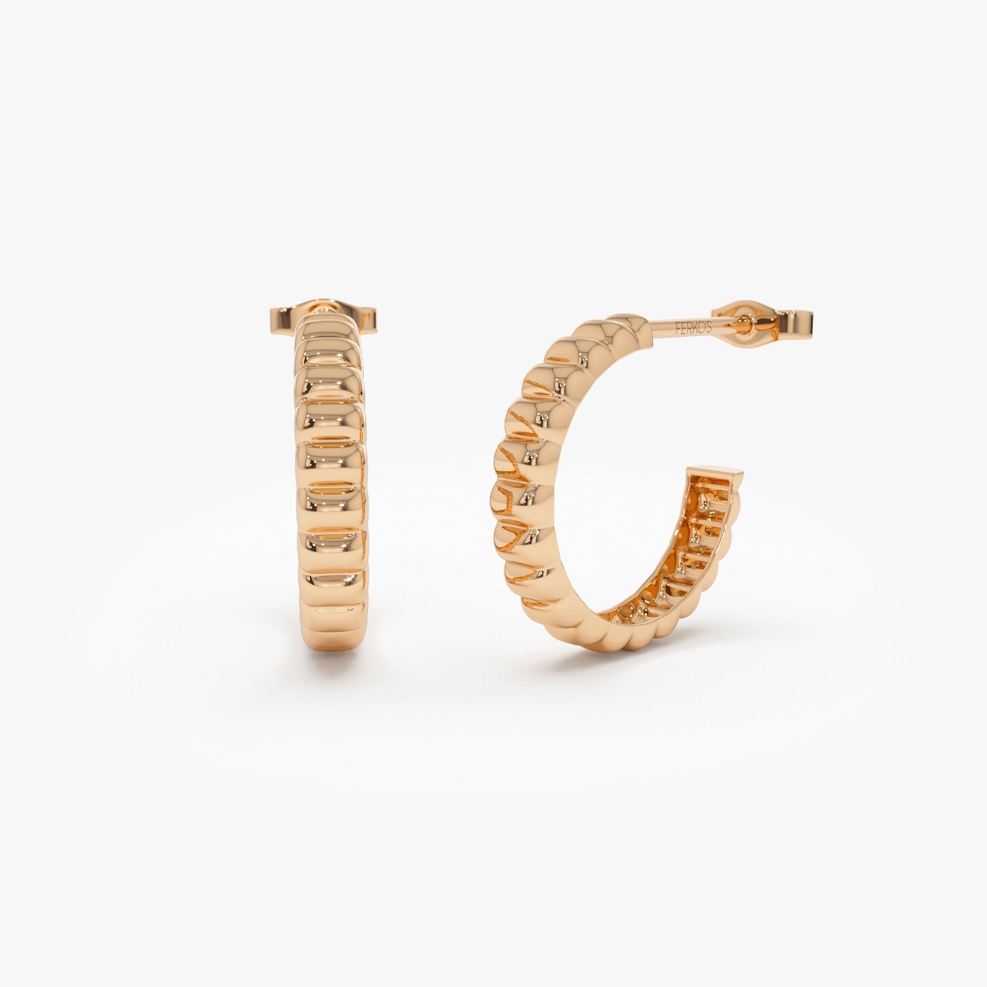 OBFJ1240 - 14k Gold Bubble C Hoop Earrings 6