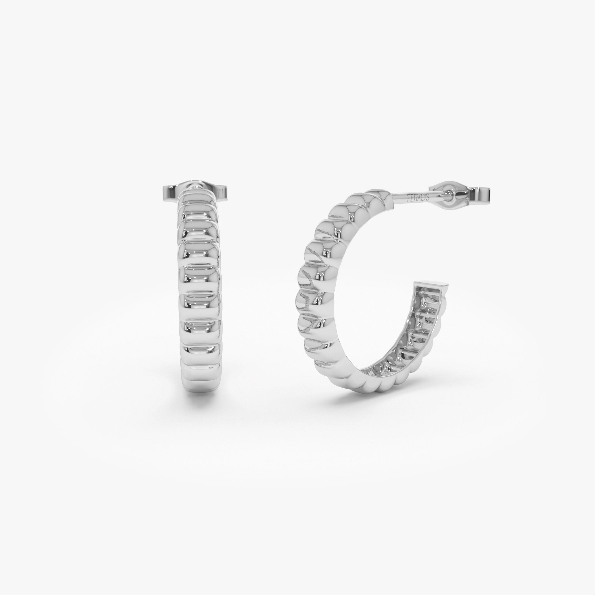 OBFJ1240 - 14k Gold Bubble C Hoop Earrings 7