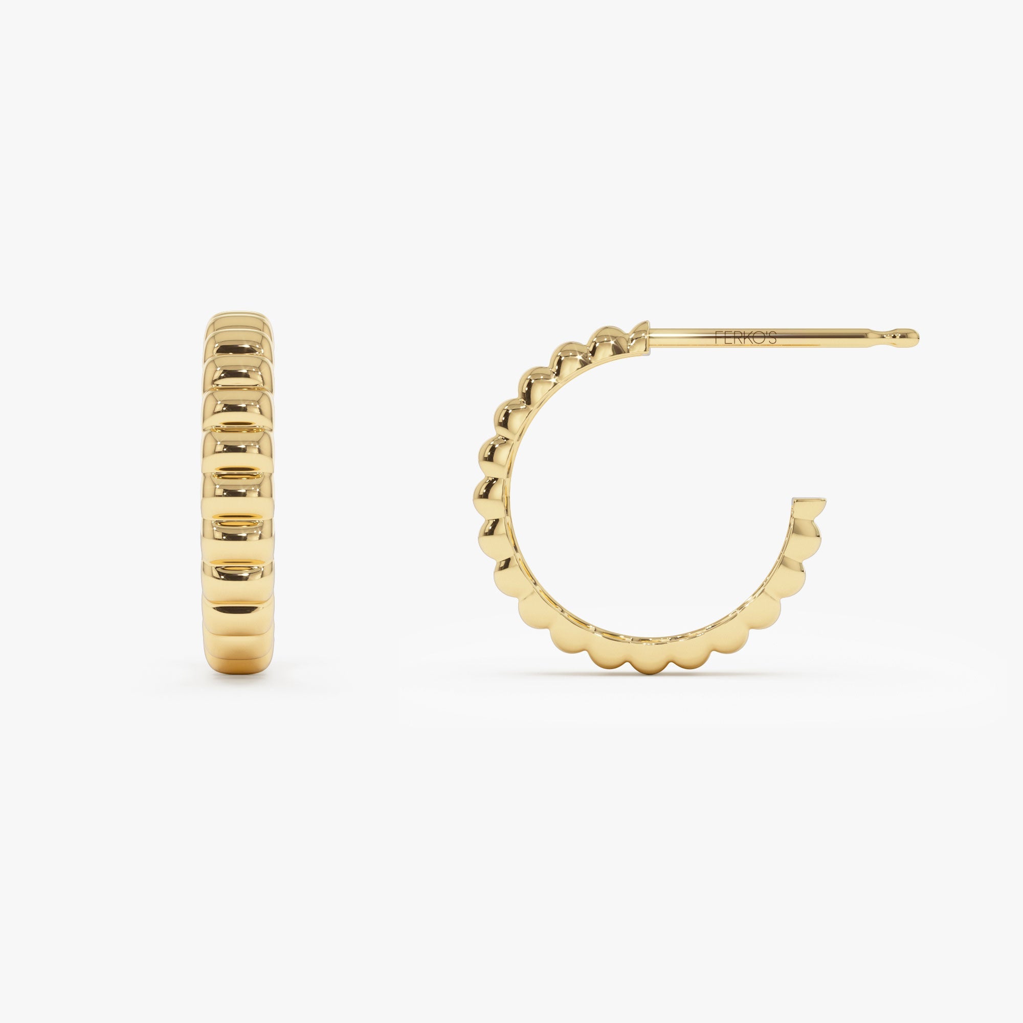 OBFJ1240 - 14k Gold Bubble C Hoop Earrings 8