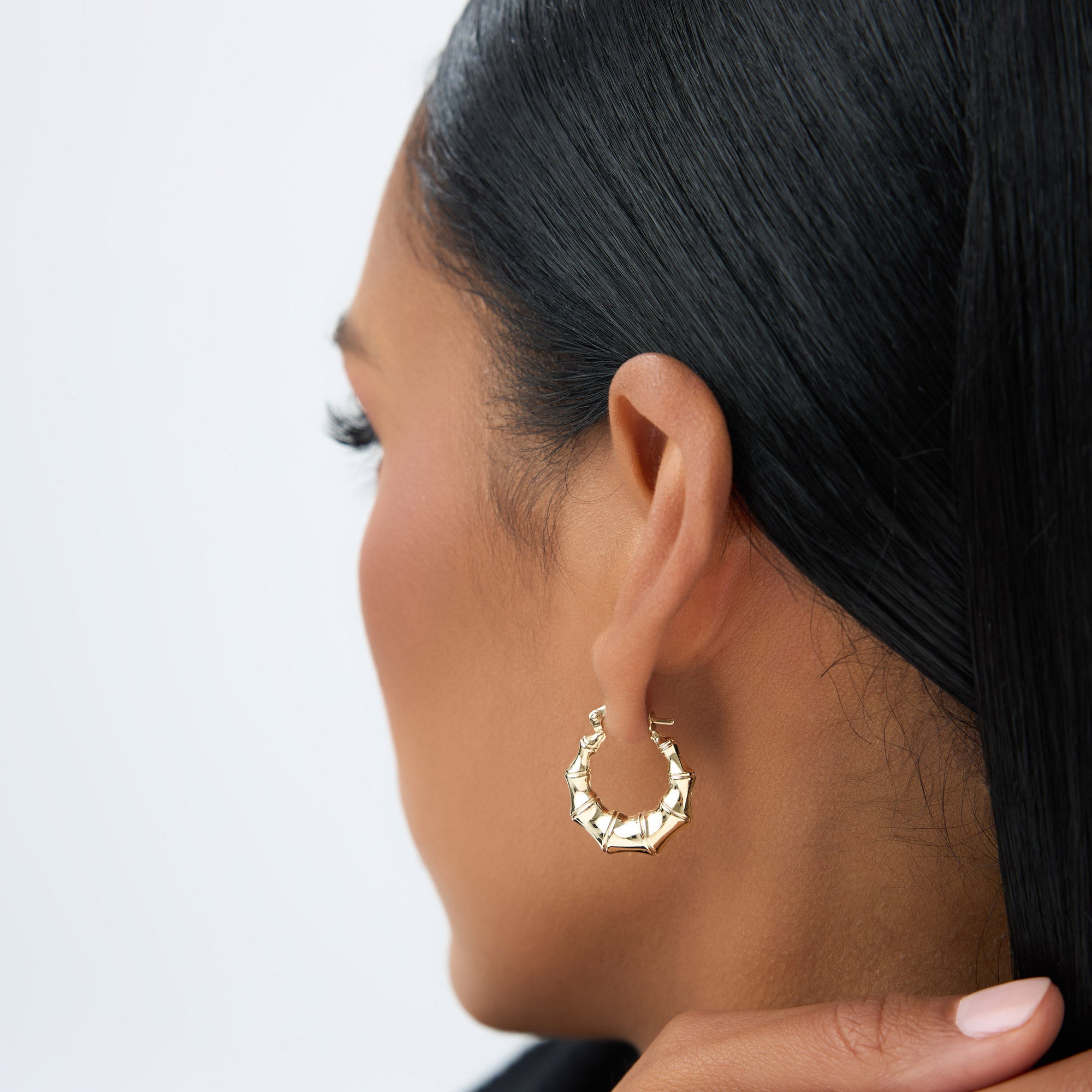 OBFJ0775 - 14k Bamboo Style Hoop Earrings 3