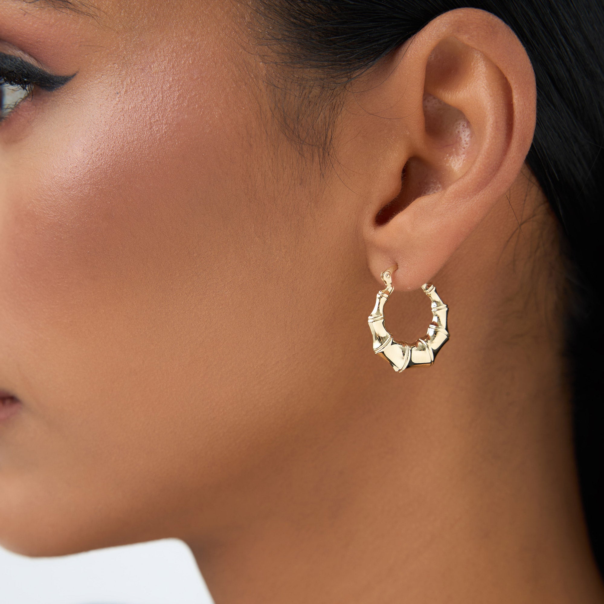 OBFJ0775 - 14k Bamboo Style Hoop Earrings 2