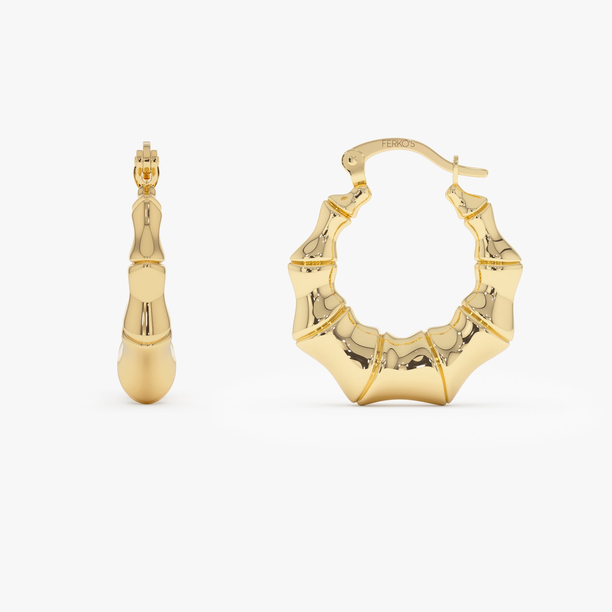 OBFJ0775 - 14k Bamboo Style Hoop Earrings 8