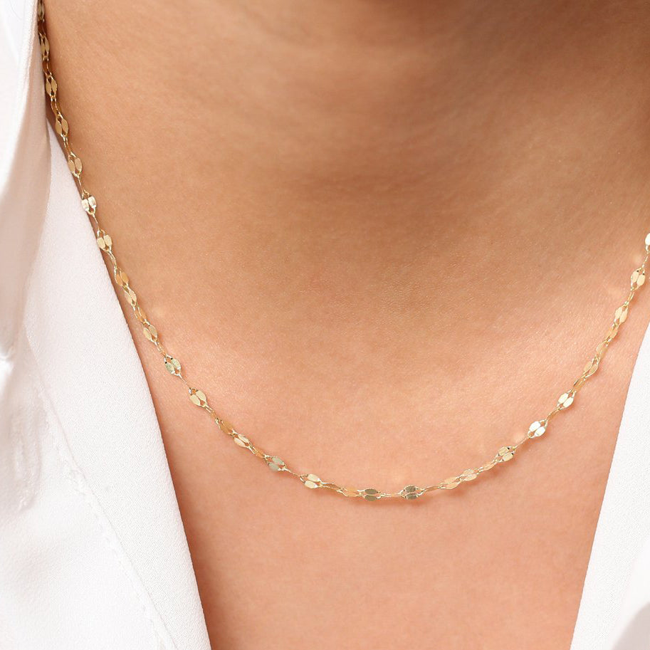 OBFJ1907 - Sparkle Diamond Cut Chain necklace in selectable metal and diamond options - Roselle Jewelry view 3