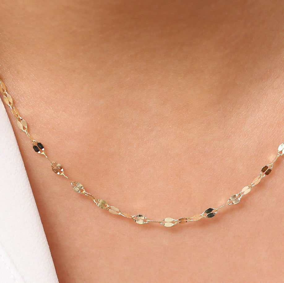 OBFJ1907 - Sparkle Diamond Cut Chain necklace in selectable metal and diamond options - Roselle Jewelry view 2