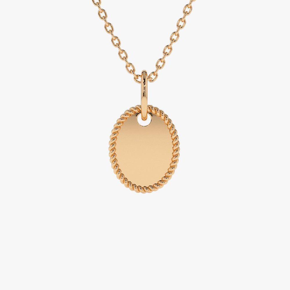 OBFJ1995 - Mini Oval Initial Tag with Twist Rope necklace in selectable metal and diamond options - Roselle Jewelry view 6
