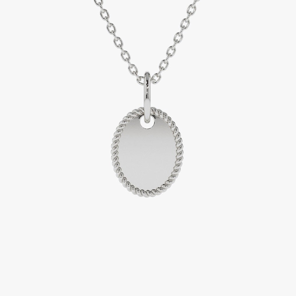 OBFJ1995 - Mini Oval Initial Tag with Twist Rope necklace in selectable metal and diamond options - Roselle Jewelry view 7