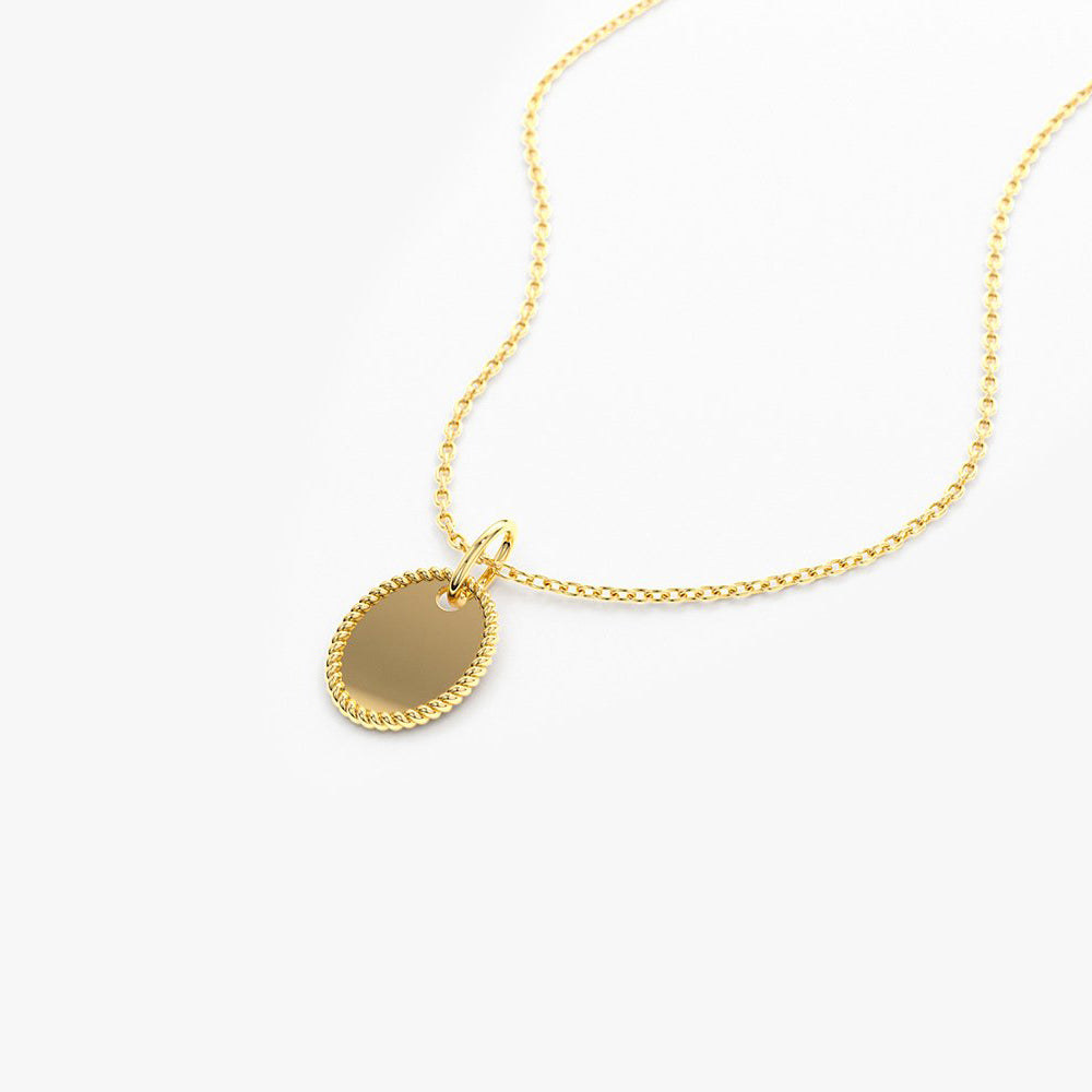 OBFJ1995 - Mini Oval Initial Tag with Twist Rope necklace in selectable metal and diamond options - Roselle Jewelry view 8