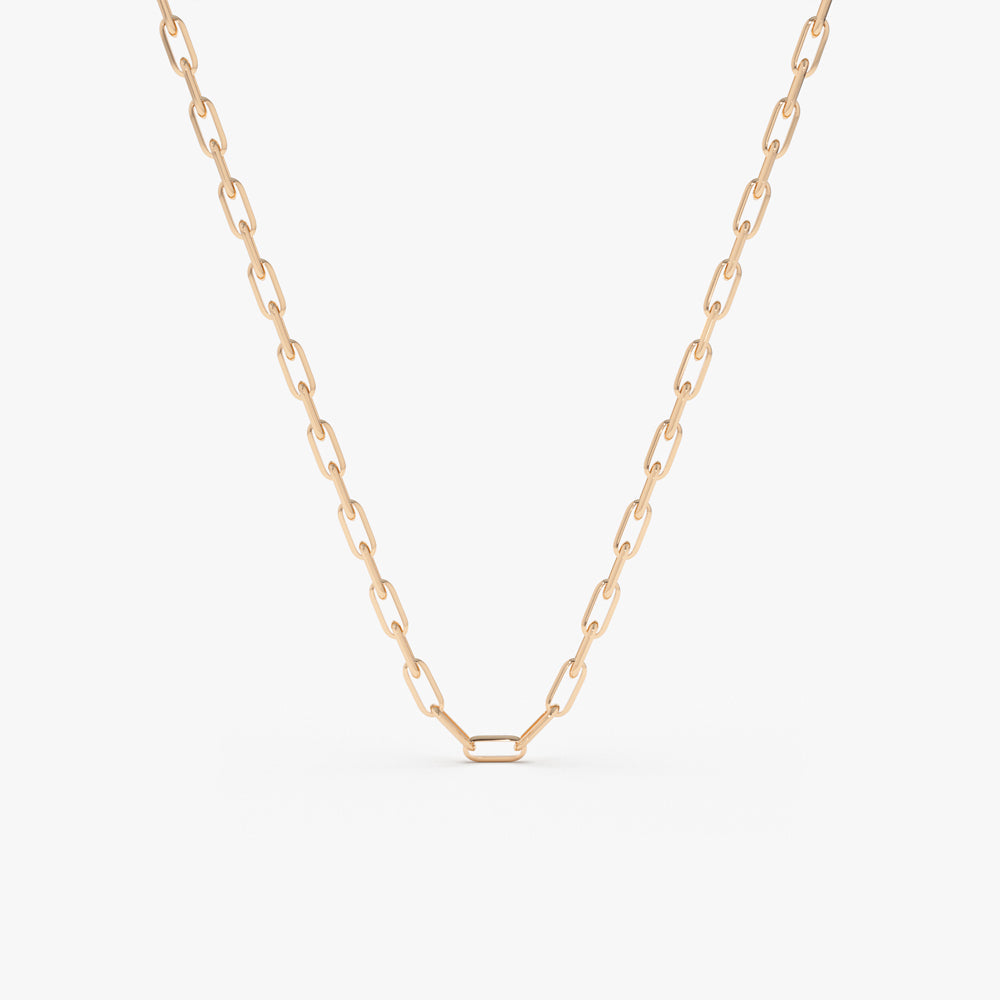 OBFJ2178 - Solid Gold Tiny Paper Clip Link Necklace necklace in selectable metal and diamond options - Roselle Jewelry view 5