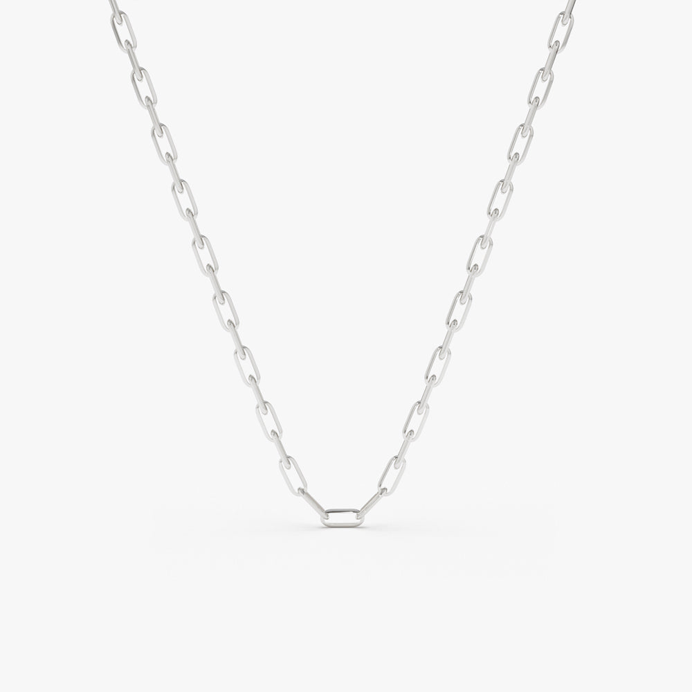 OBFJ2178 - Solid Gold Tiny Paper Clip Link Necklace necklace in selectable metal and diamond options - Roselle Jewelry view 6